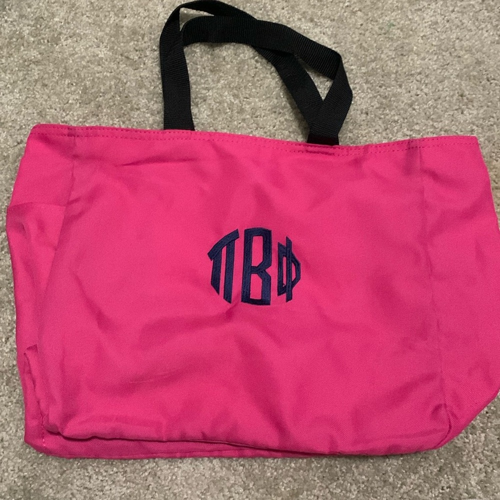 Pink Pi Beta Phi Tote bag small with Navy Blue Embroidery